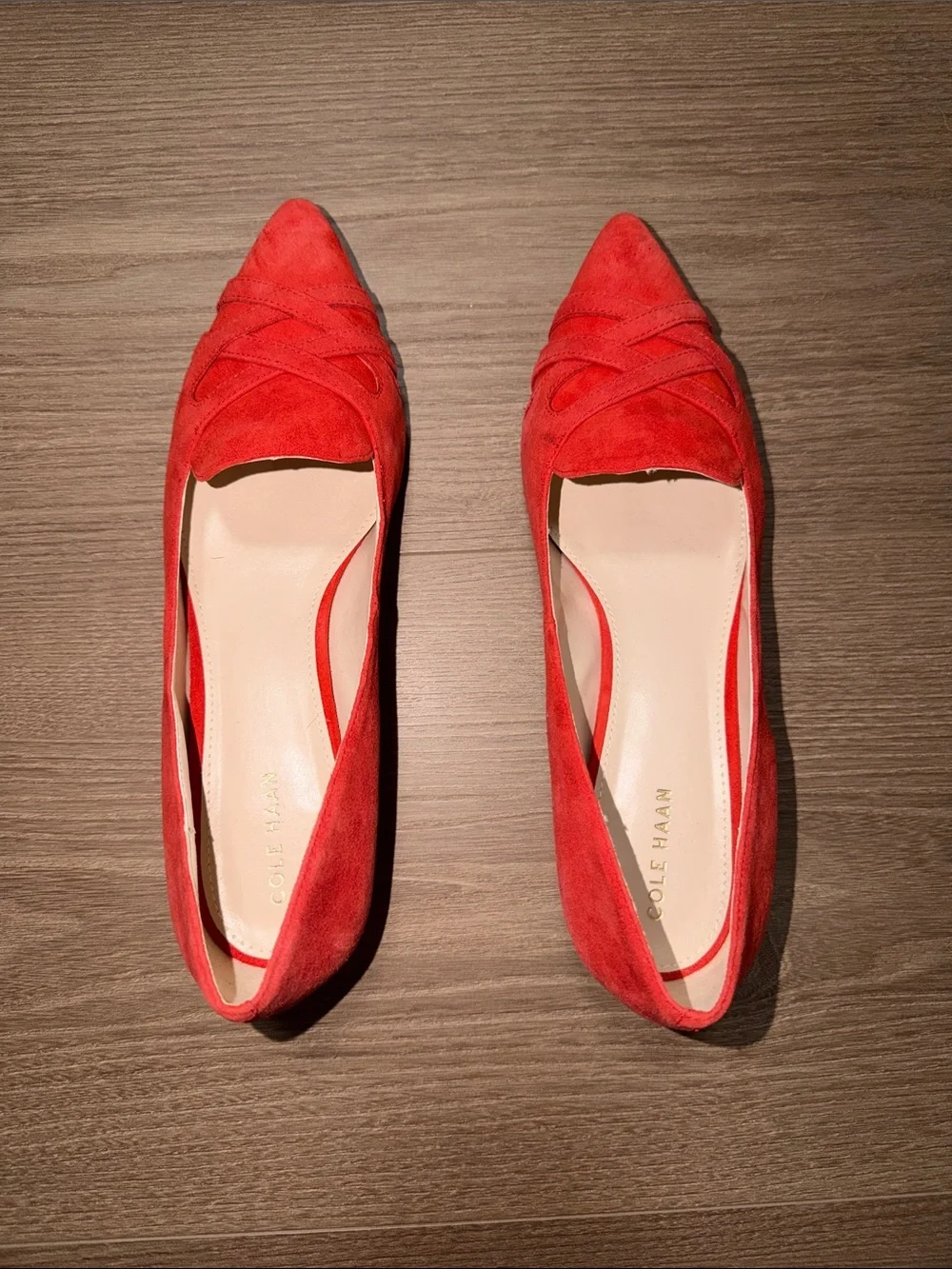 Cole Haan Blakeli Skimmer Red Suede Pointed-Toe Flats